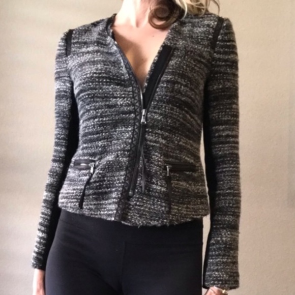 Rebecca Taylor Jackets & Blazers - ✨SALE✨ Rebecca Taylor Leather Trim Tweed Jacket